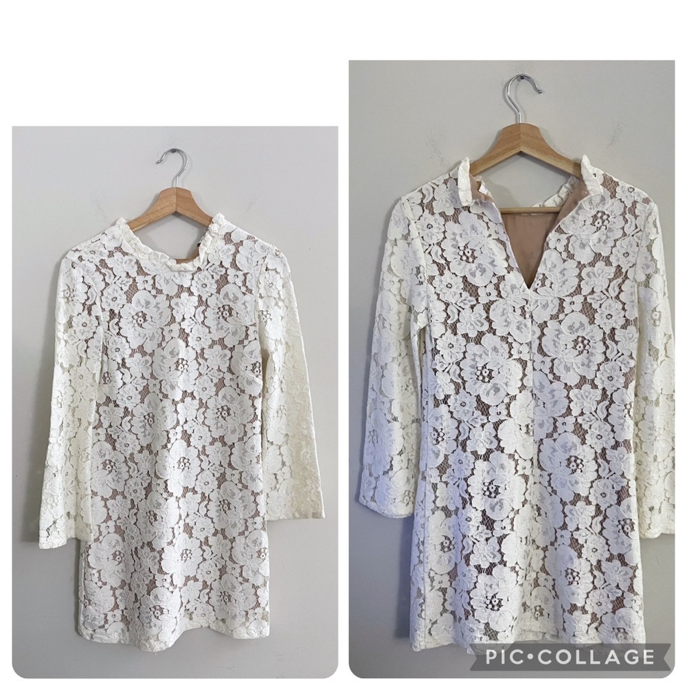 Wayf Ivory Floral Lace Ruffle Neck Dress Party Office Wedding Guest Coquette